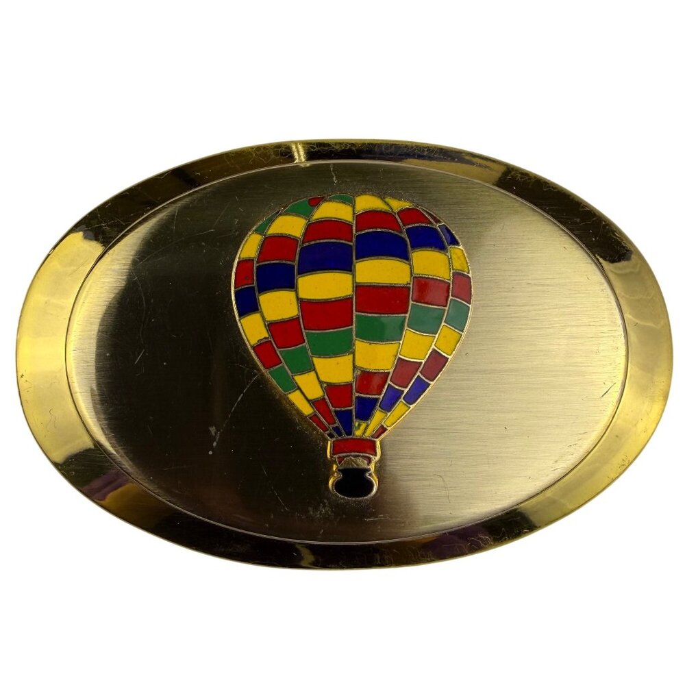 Enamel Gold-Tone Unisex Hot Air Balloon Belt Buckle Oval Shape 3.5" Collectible